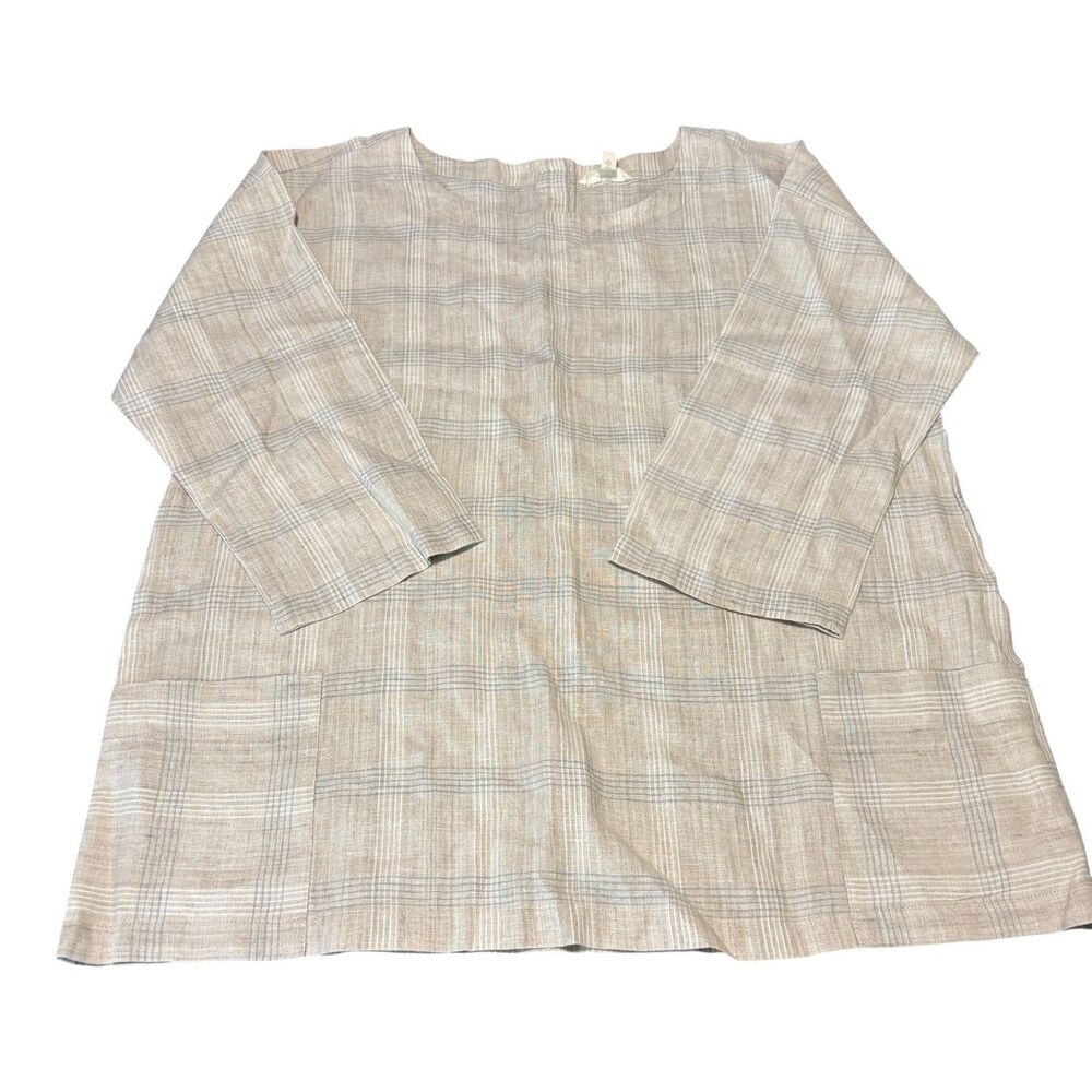 Eileen Fisher Shirt Womens Size Small Linen Long Sleeve Multicolor Lightweight